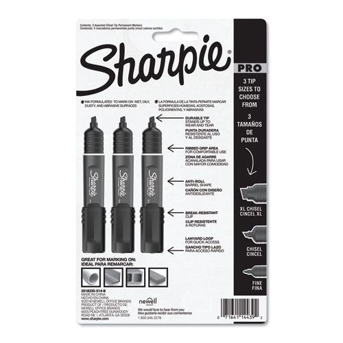 Image of Sharpie® Pro Permanent Marker, Broad Chisel Tip, Assorted Colors, 3/Pack