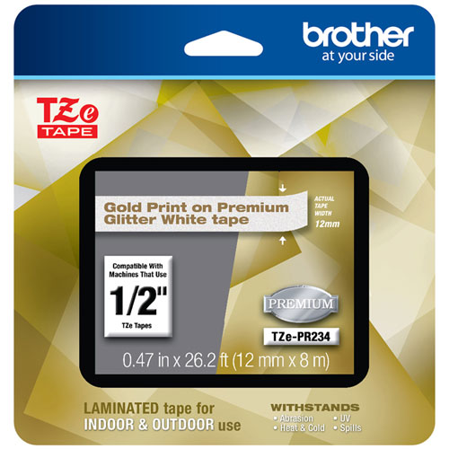 TZe Premium Laminated Tape, 0.94" x 26.2 ft, Gold on White