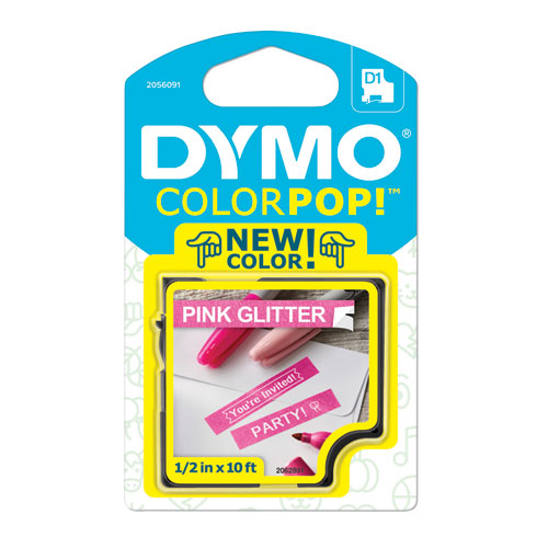 COLORPOP! LABEL MAKER TAPE, 0.5" X 10 FT, WHITE ON PINK