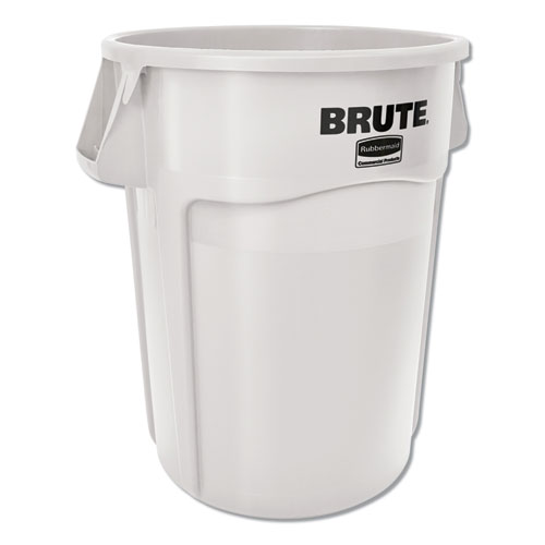 VENTED ROUND BRUTE CONTAINER, 44 GAL, WHITE, RESIN, 4/CARTON