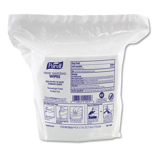 Image of Purell® Hand Sanitizing Wipes, 3-Ply, 8.25 X 14.06, Fresh Citrus Scent, White, 1,700 Wipes/Pouch, 2 Pouches/Carton