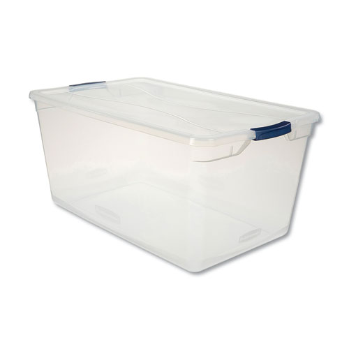 Rubbermaid® Clever Store Basic Latch-Lid Container, 95 qt, 17.75" x 29" x 13.25", Clear