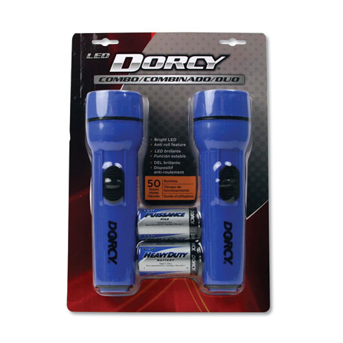 DORCY® LED Flashlight Pack, 1 D Battery (Included), Blue, 2/Pack
