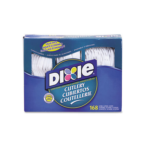 Dixie® Combo Pack, Tray with White Plastic Utensils, 56 Forks, 56 Knives, 56 Spoons