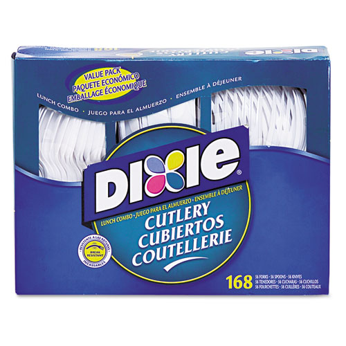 Dixie® Combo Pack, Tray With White Plastic Utensils, 56 Forks, 56 Knives, 56 Spoons