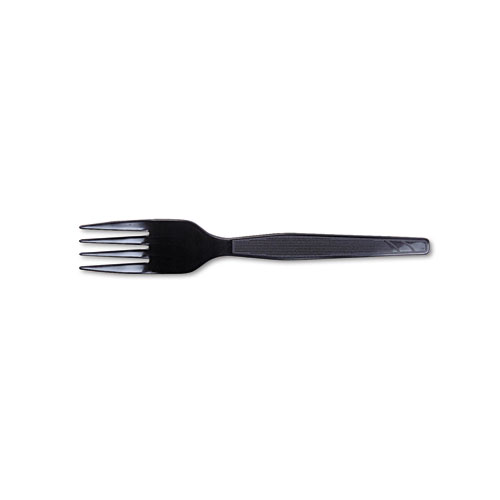 Plastic Cutlery, Heavy Mediumweight Forks, Black, 100/Box | by Plexsupply