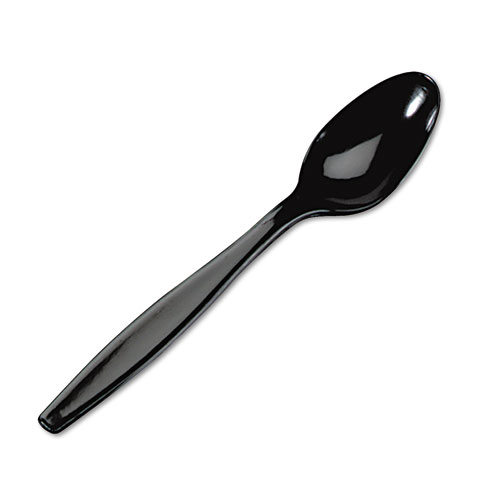 Plastic Cutlery, Heavyweight Teaspoons, Black, 1000/Carton | by Plexsupply