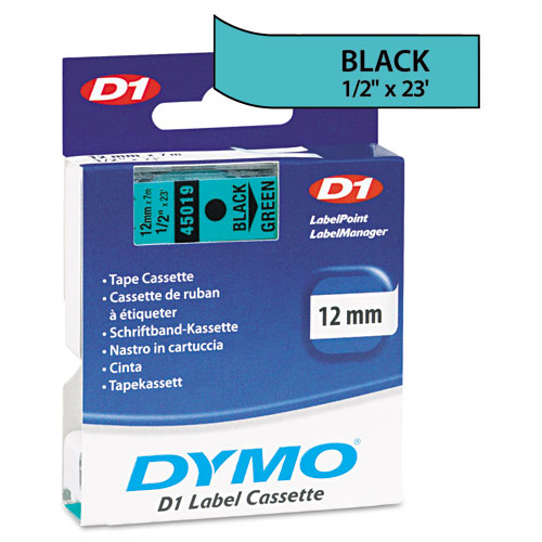 Image of Dymo® D1 High-Performance Polyester Removable Label Tape, 0.5" X 23 Ft, Black On Green