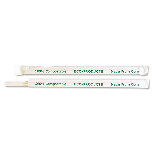 Image of Eco-Products® Clear Wrapped Straw, 7.75", Pla, 400/Pack, 24 Packs/Carton