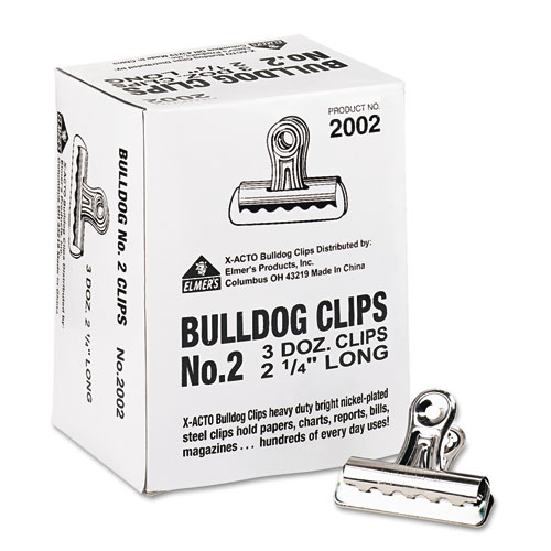 X-ACTO® Bulldog Clips, Medium, Nickel, 36/Box