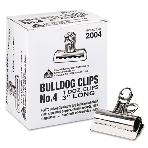 X-ACTO® Bulldog Clips, Jumbo, Nickel, 12/Box
