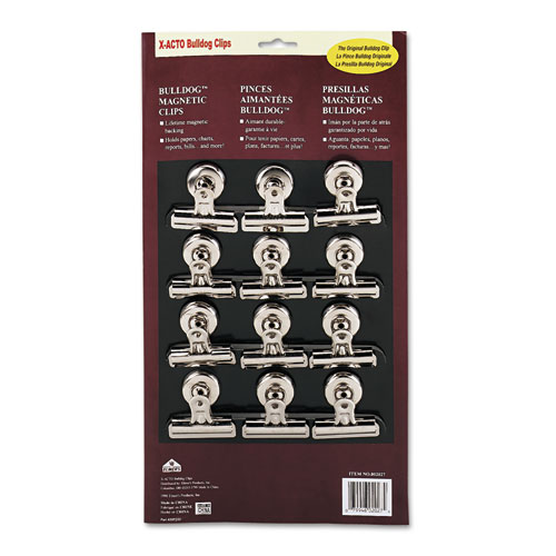 X-ACTO® Bulldog Magnetic Clips, Steel, 2-1/4"w, Nickel-Plated, 12/Box