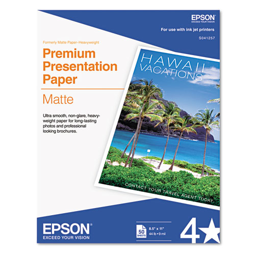Image of Epson® Premium Matte Presentation Paper, 9 Mil, 8.5 X 11, Matte Bright White, 50/Pack