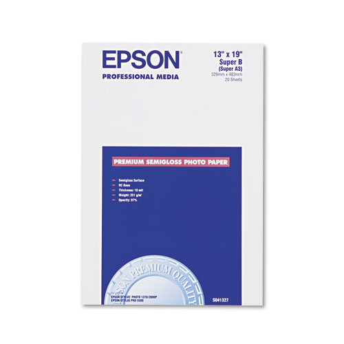 Epson® Premium Photo Paper, 10.4 Mil, 13 X 19, Semi-Gloss White, 20/Pack