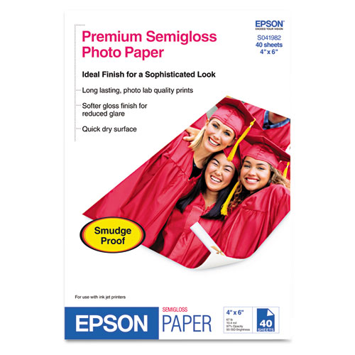 Epson® Premium Semigloss Photo Paper, 7 Mil, 4 X 6, Semi-Gloss White, 40/Pack