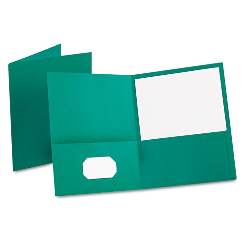 Twin-Pocket Folder, Embossed Leather Grain Paper, 0.5" Capacity, 11 x 8.5, Teal, 25/Box