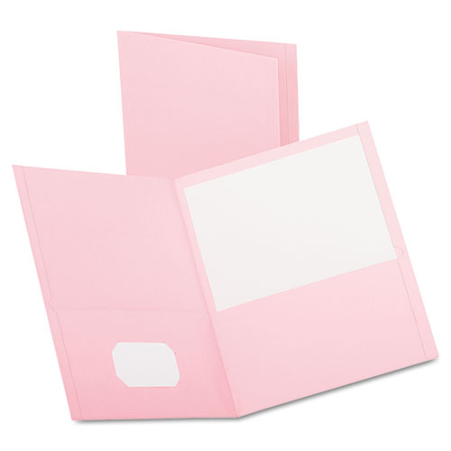 Twin-Pocket Folder, Embossed Leather Grain Paper, Pink, 25/box
