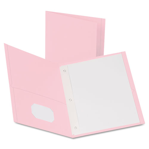 Twin-Pocket Folders with 3 Fasteners, Letter, 1/2" Capacity, Pink,25/Box | by Plexsupply
