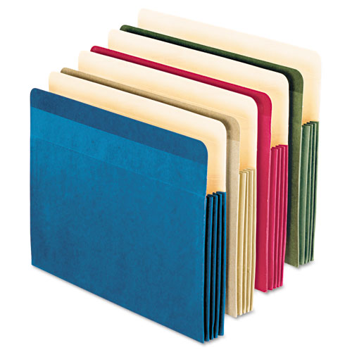 100% Recycled Colored File Pocket, 3.5" Expansion, Letter Size, Assorted, 4/Pack | by Plexsupply