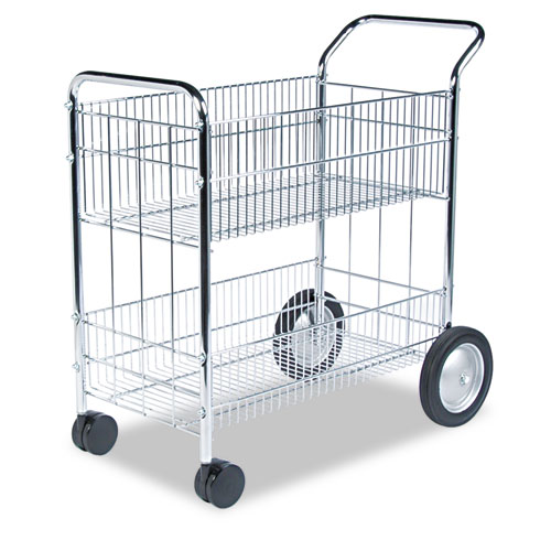 Image of Fellowes® Wire Mail Cart, Metal, 2 Bins, 21.5" X 37.5" X 39.5", Chrome