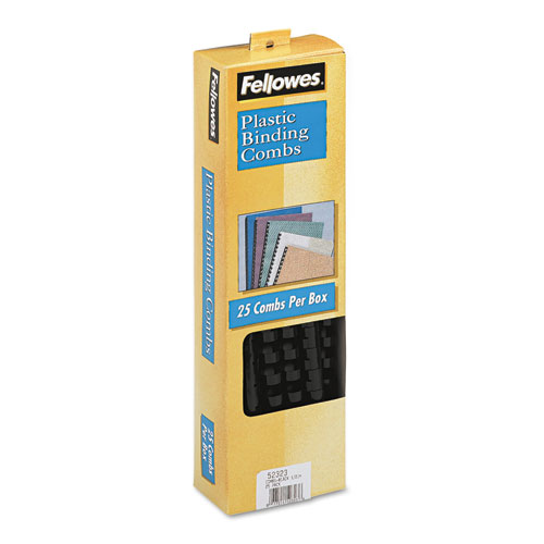 Image of Fellowes® Plastic Comb Bindings, 1/2" Diameter, 90 Sheet Capacity, Black, 25/Pack