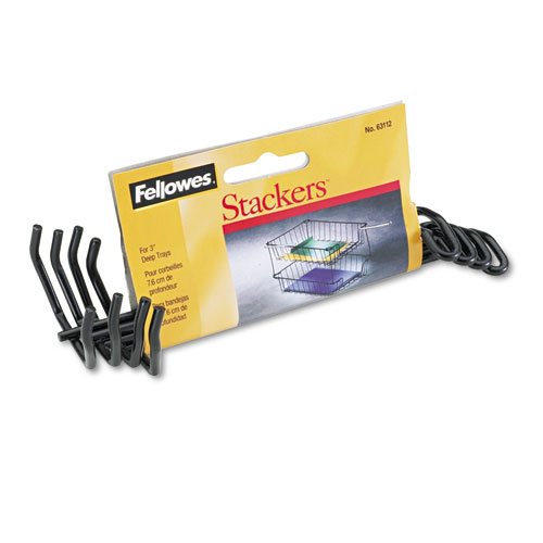 Fellowes® Desk Tray Stacking Posts For 3" Capacity Trays, Wire, Black, 4 Posts/Set