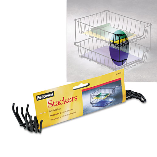 Fellowes® Desk Tray Stacking Posts For 5" Capacity Trays, Wire, Black, 4 Posts/Set
