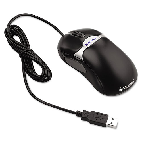 Fellowes® Optical Mouse, Antimicrobial, Five-Button/Scroll, Programmable, Black/Silver