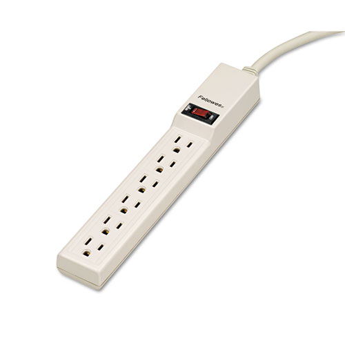 Image of Six-Outlet Power Strip, 120V, 4 ft Cord, 1.88 x 10.88 x 1.63, Platinum