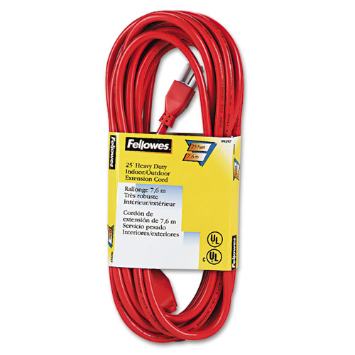 Fellowes® Indoor/Outdoor Heavy-Duty 3-Prong Plug Extension Cord, 25 ft, 13 A, Orange