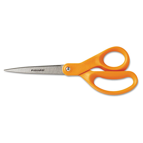 Home and Office Scissors, 8" Long, 3.5" Cut Length, Orange Straight Handle