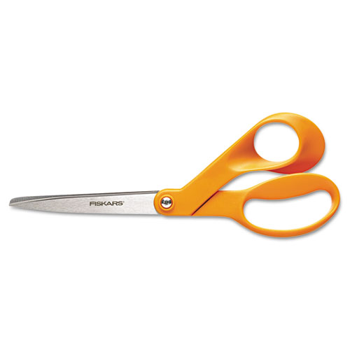 Fiskars® Home and Office Scissors, 8" Long, 3.5" Cut Length, Orange Offset Handle