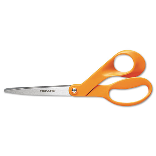 Home and Office Scissors, 8" Long, 3.5" Cut Length, Orange Offset Handle