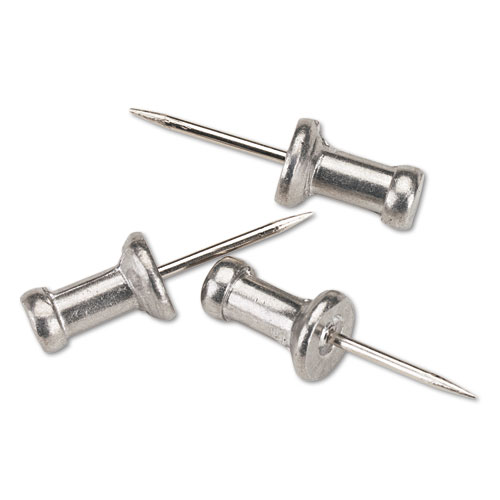 Image of Aluminum Head Push Pins, Aluminum, Silver, 0.5", 100/Box