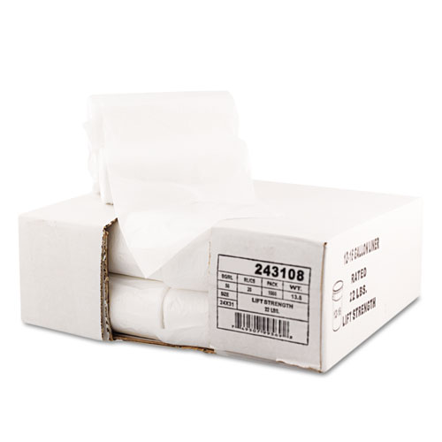 Image of High Density Can Liners, 16 gal, 7 microns, 24" x 31", Natural, 50 Bags/Roll, 20 Rolls/Carton