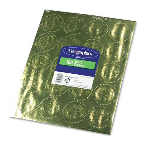 Image of Geographics® Self-Adhesive Embossed Seals, 2" Dia, Gold, 20/Sheet, 5 Sheets/Pack