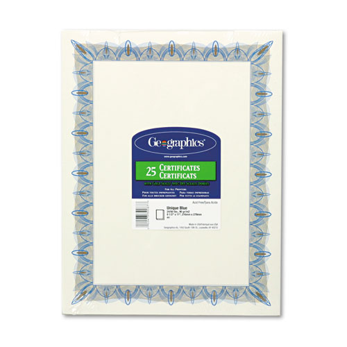 Image of Geographics® Award Certificates With Gold Seals, 8.5 X 11, Unique Blue With White Border, 25/Pack