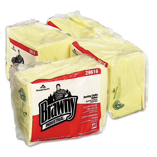 Image of Brawny® Professional Dusting Cloths Quarterfold, 17 X 24, Unscented, Yellow, 50/Pack, 4 Packs/Carton