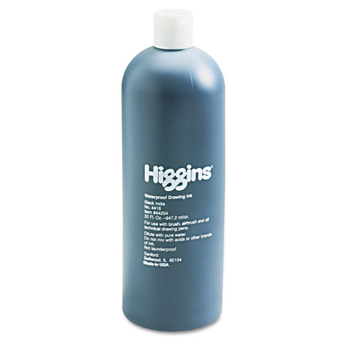 Higgins® Waterproof Pigmented Drawing Ink, 32 Oz Bottle, Black