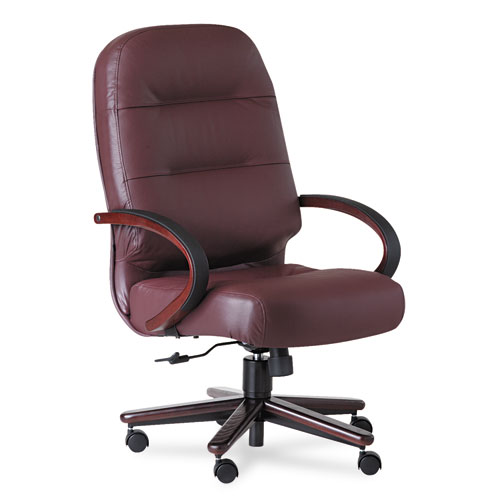 PILLOW-SOFT 2190 SERIES EXECUTIVE HIGH-BACK CHAIR, SUPPORTS UP TO 250 LBS., BURGUNDY SEAT/BURGUNDY BACK, MAHOGANY BASE