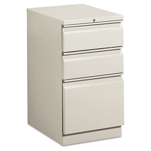 HON® Brigade Mobile Pedestal with Pencil Tray Insert, Left/Right, 3-Drawers: Box/Box/File, Letter, Light Gray, 15" x 19.88" x 28"