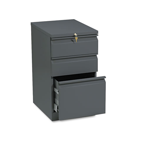 Brigade Mobile Pedestal with Pencil Tray Insert, Left/Right, 3-Drawers: Box/Box/File, Letter, Charcoal, 15" x 19.88" x 28"
