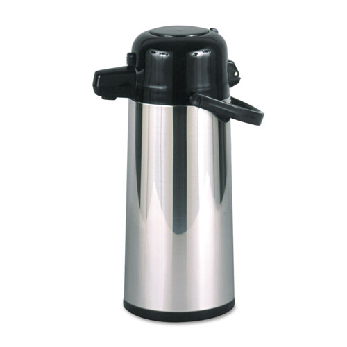 Commercial Grade 2.2L Airpot, w/Push-Button Pump, Stainless Steel/Black