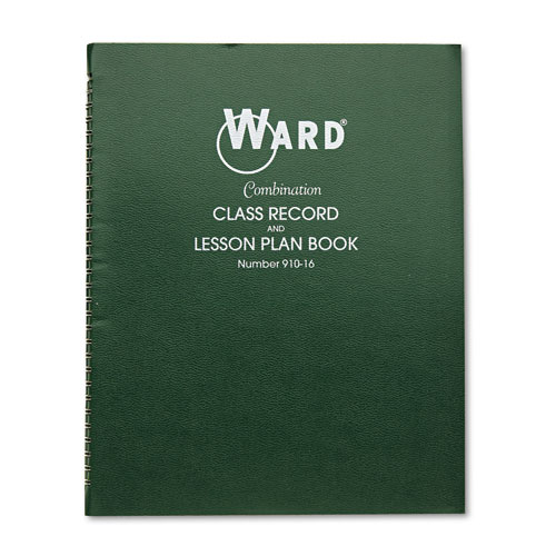 Ward® Combination Record/Plan Book, 9-10 Week Term: 2-Page Spread (38 Students), 2-Page Spread (6 Classes), 11 x 8.5, Green Cover