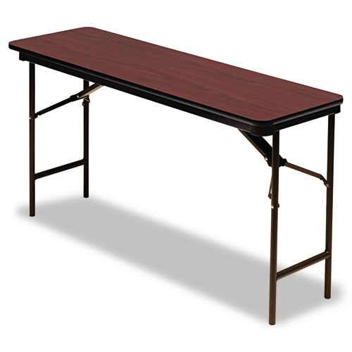 OfficeWorks Commercial Wood-Laminate Folding Table, Rectangular, 60" x 18" x 29", Mahogany Top, Brown Base