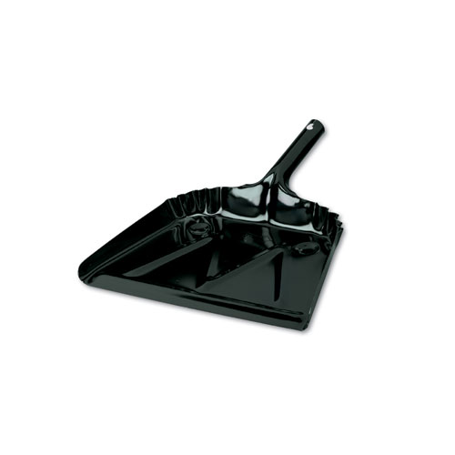 Image of Heavy-Duty Commercial Dust Pan, 16 x 15.5, 5.38" Handle, 20-Gauge Steel, Black