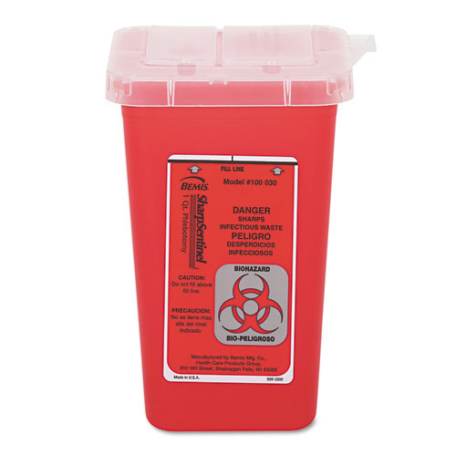 Impact® Sharps Waste Receptacle, Square, Plastic, 32oz, Red