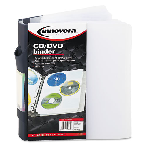 Image of Innovera® Cd/Dvd Three-Ring Refillable Binder, Holds 90 Discs, Midnight Blue/Clear