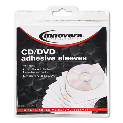Self-Adhesive CD/DVD Sleeves, 1 Disc Capacity, Clear, 10/Pack IVR39402