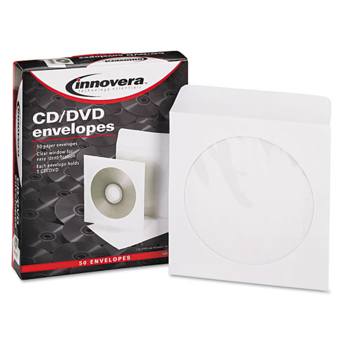 Innovera® Cd/Dvd Envelopes, Clear Window, 1 Disc Capacity, White, 50/Pack